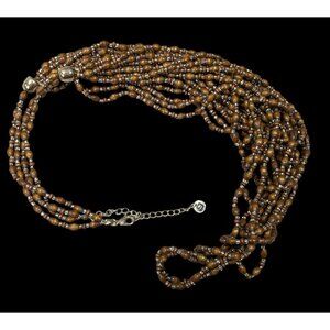 FJ Bohemian Brown Wood And Glass Beaded Multilayer Necklace